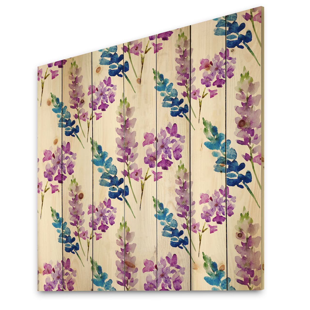 Designart - Pink and Purple Floral Pattern - Traditional Print on Natural Pine Wood